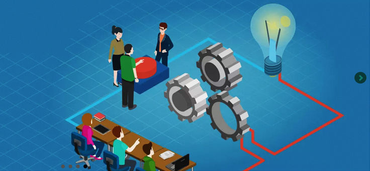 Imagem traz ilustrações de pessoas trabalhando em equipe com equipamentos de tecnologia