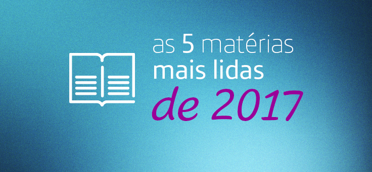 Logotipo com fundo azul em que está escrito: as cinco matérias mais lidas de 2017