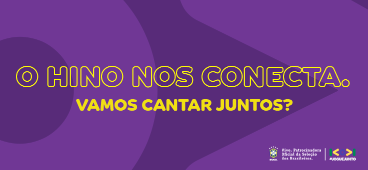 A imagem traz a seguinte frase: o hino nos conecta, vamos cantar juntos?