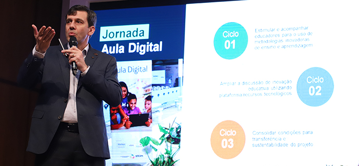 Imagem do evento de lançamento do Aula Digital em Goiânia