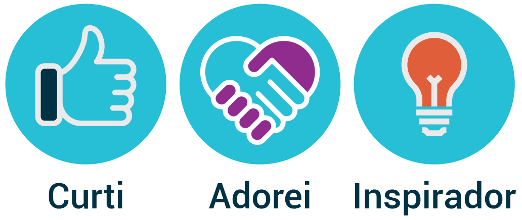 Botões da plataforma com os nomes Curti, Adorei, Inspirador