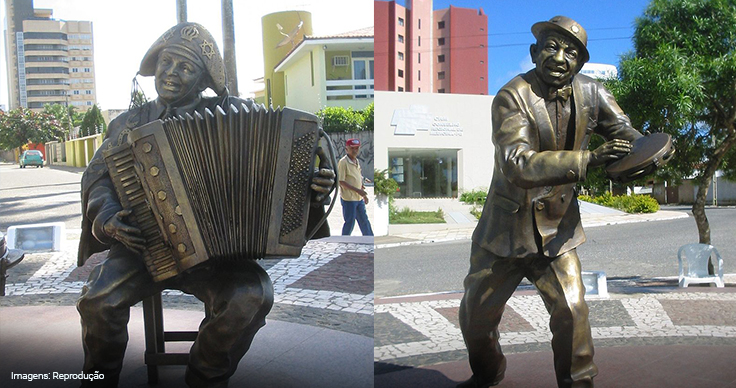 Imagem das estátuas de Luiz Gonzaga e Jackson do Pandeiro