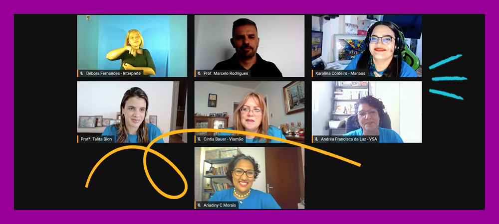 Imagwm mostra um print dos formadores que participaram do simpósio em videoconferência