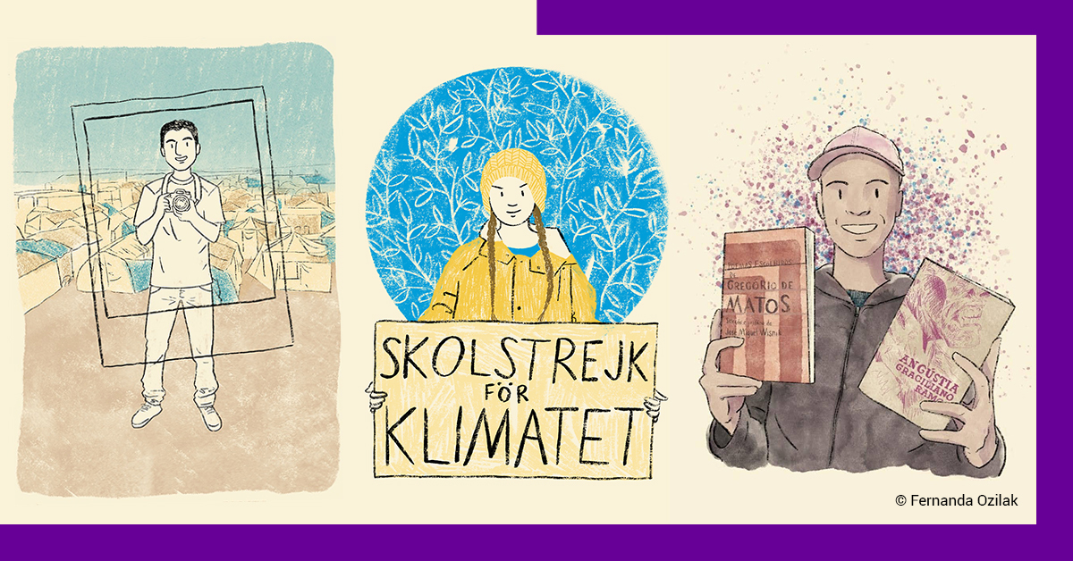 montagem com ilustrações do livro 21 histórias de estudantes que mudaram a escola