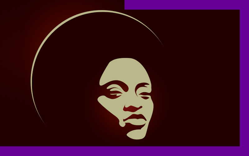 Ilustração de uma mulher negra, com blackpower, olhando para frente