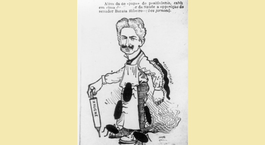 Foto da Charge sobre Oswaldo Cruz e a campanha sanitária empreendida por ele sob o título "Effeitos da Varíola".