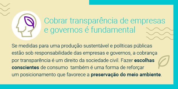 Imagem traz texto que explica porque é importante cobrar transparência de empresas e governos
