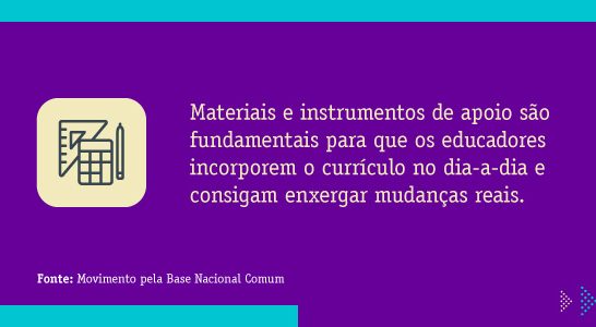 2. Materiais e instrumentos de apoio são fundamentais para que os educadores incorporem o currículo no dia-a-dia e consigam enxergar mudanças reais. Fonte: Movimento pela Base Nacional Comum
