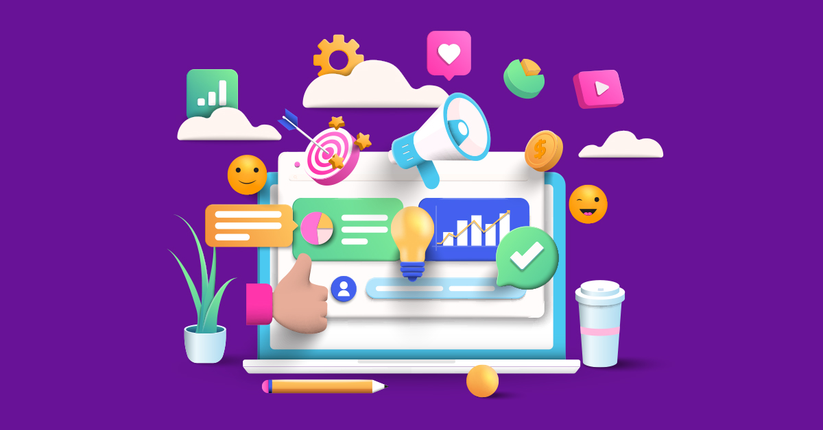 Arte em que aparece uma tela de computador sobre a qual e ao lado da qual aparecem vários elementos da linguagem de internet (emojis, likes, etc) expressando diversas conexões.