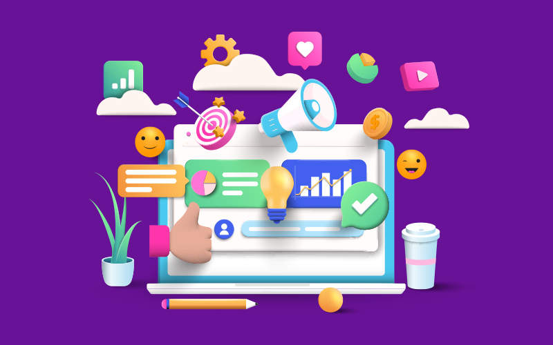 Arte em que aparece uma tela de computador sobre a qual e ao lado da qual aparecem vários elementos da linguagem de internet (emojis, likes, etc) expressando diversas conexões.